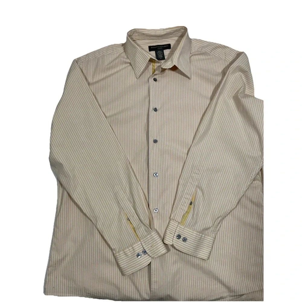 Banana Republic Men Button up Long Sleeve Shirt Size XL‎  Yellow White Line G36